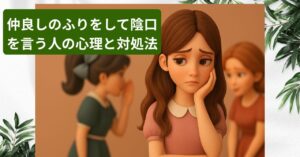 仲良しのふりをして近づく人による陰口や情報搾取に悩む女性のイメージ
