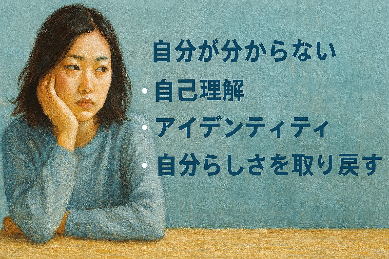 「自分が分からない」と考え込む女性のイメージ