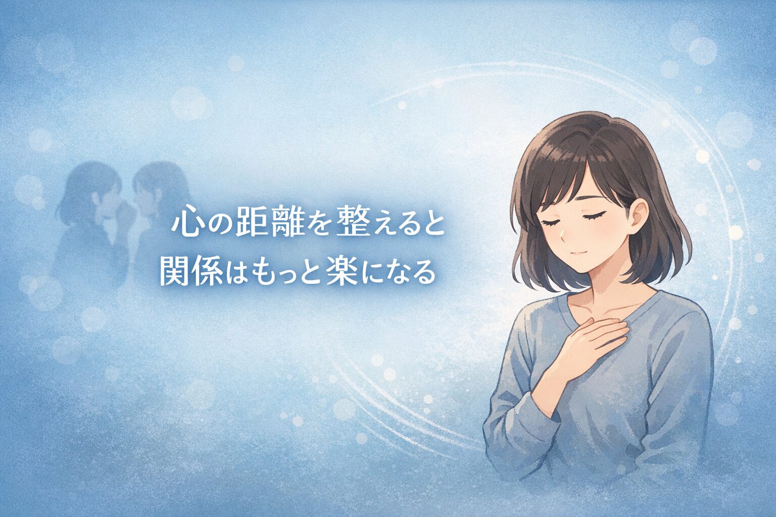 心の距離を整えることで関係が楽になることを表現した、ママの静かな後ろ姿のイラスト